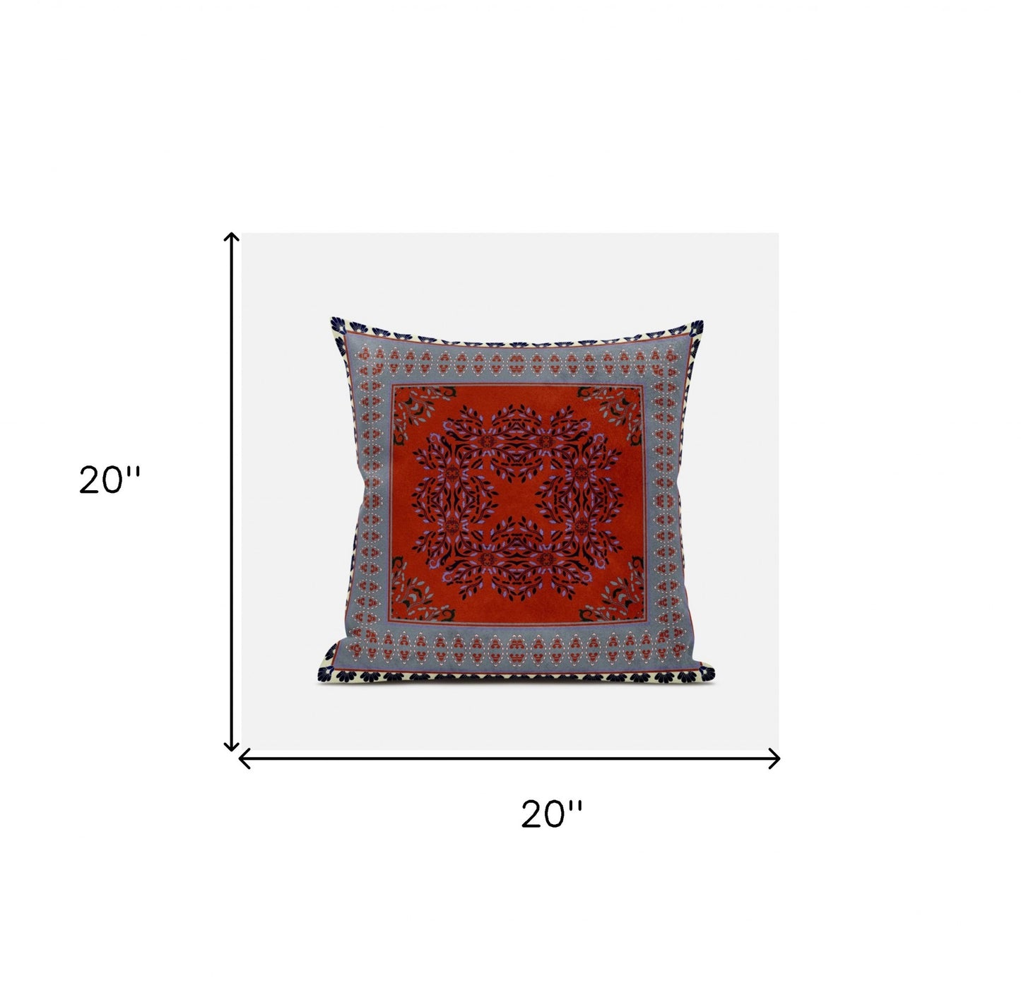 20" X 20" Red Gray Geometric Blown Seam Suede Throw Pillow