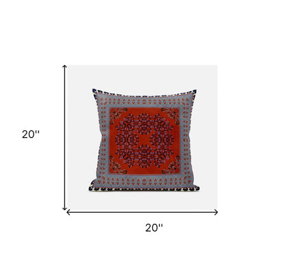 20" X 20" Red Gray Geometric Blown Seam Suede Throw Pillow