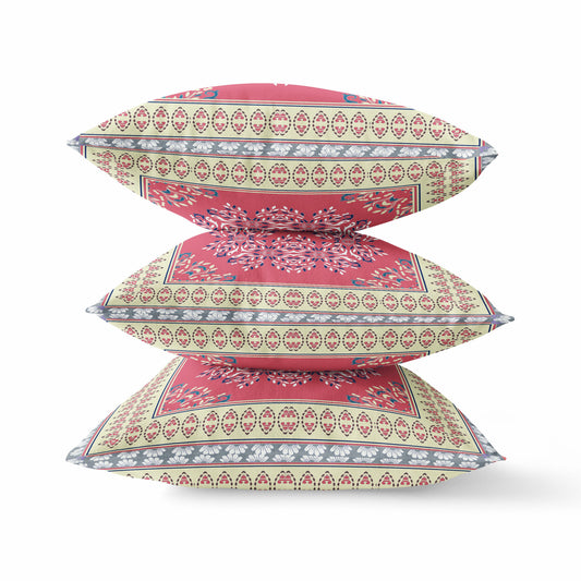 16" X 16" Cream Pink Geometric Blown Seam Suede Throw Pillow