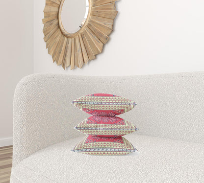 16" X 16" Cream Pink Geometric Blown Seam Suede Throw Pillow