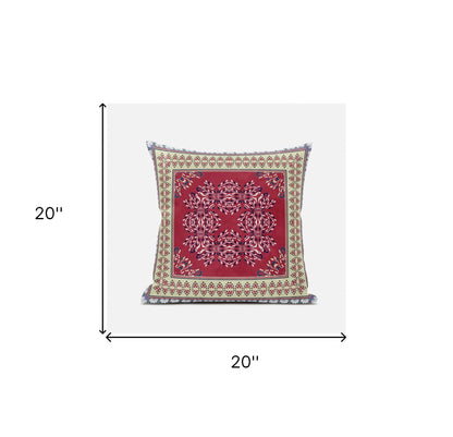 20" X 20" Cream Pink Geometric Blown Seam Suede Throw Pillow