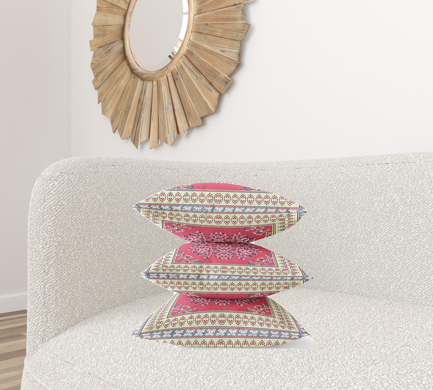 20" X 20" Cream Pink Geometric Blown Seam Suede Throw Pillow