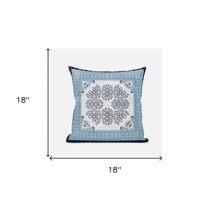 18" X 18" Light Blue White Geometric Blown Seam Suede Throw Pillow
