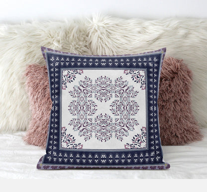 18" X 18" Cream Red Blue Geometric Blown Seam Suede Throw Pillow