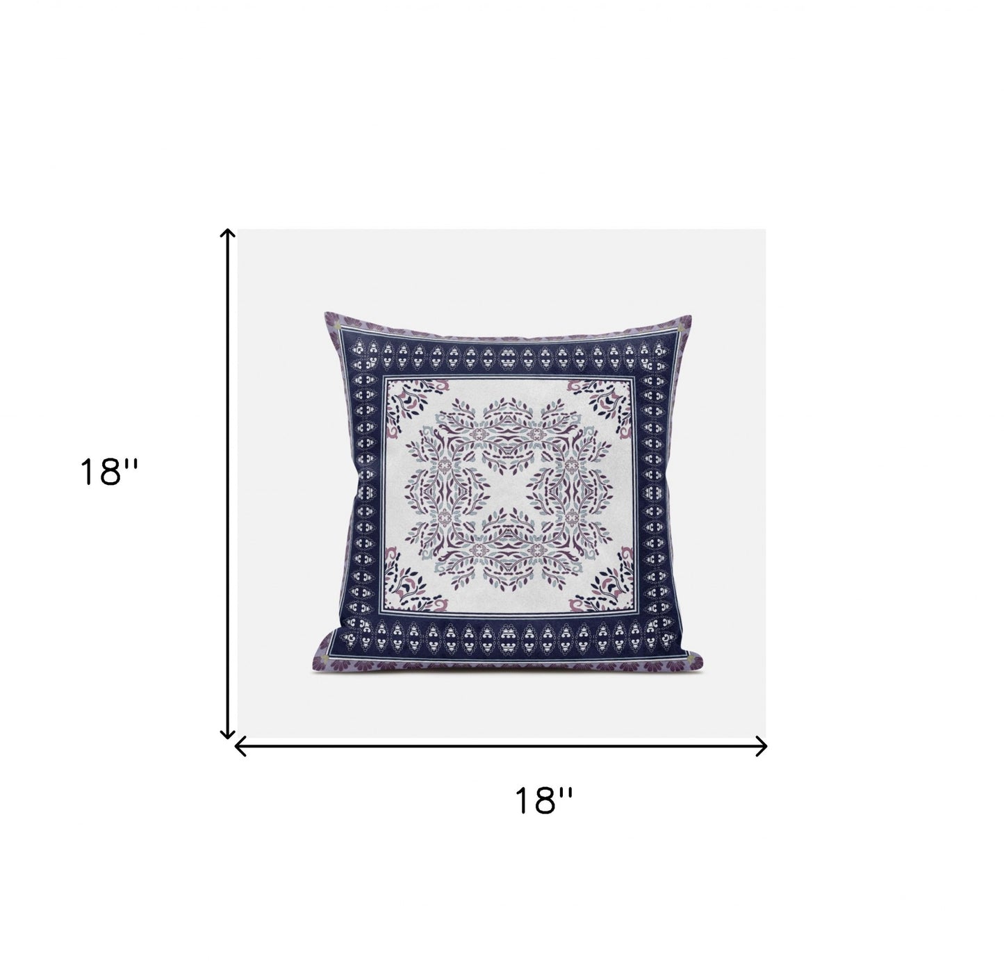 18" X 18" Cream Red Blue Geometric Blown Seam Suede Throw Pillow