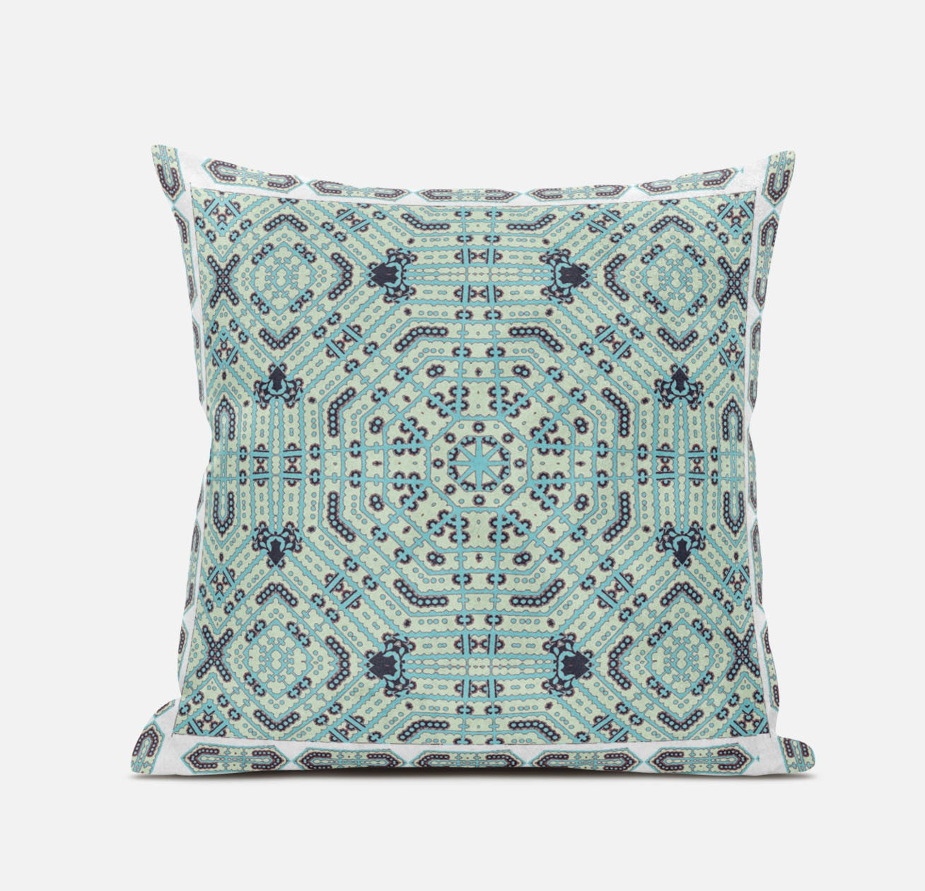 16" X 16" Blue Light Green Geometric Blown Seam Suede Throw Pillow