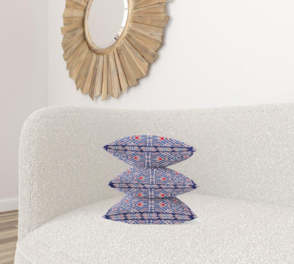 16" X 16" Indigo Red Geometric Blown Seam Suede Throw Pillow
