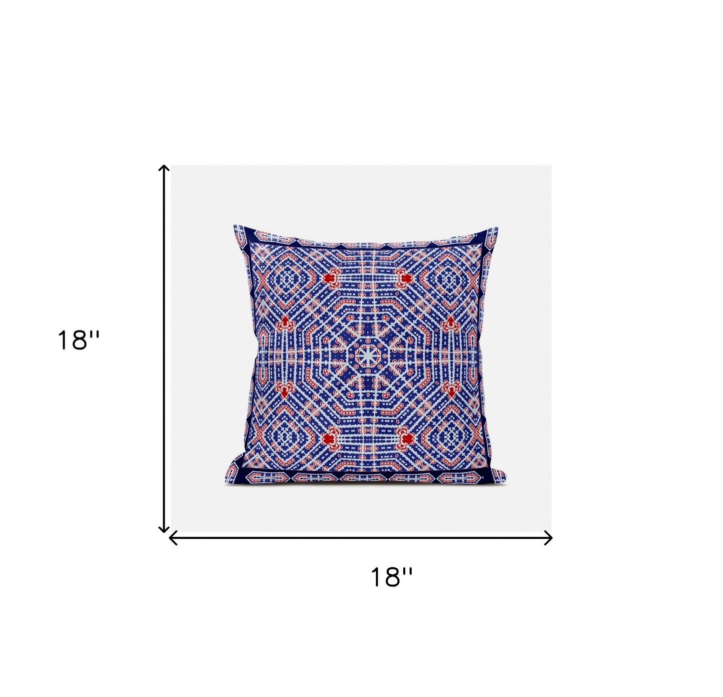 18" X 18" Indigo Red Geometric Blown Seam Suede Throw Pillow