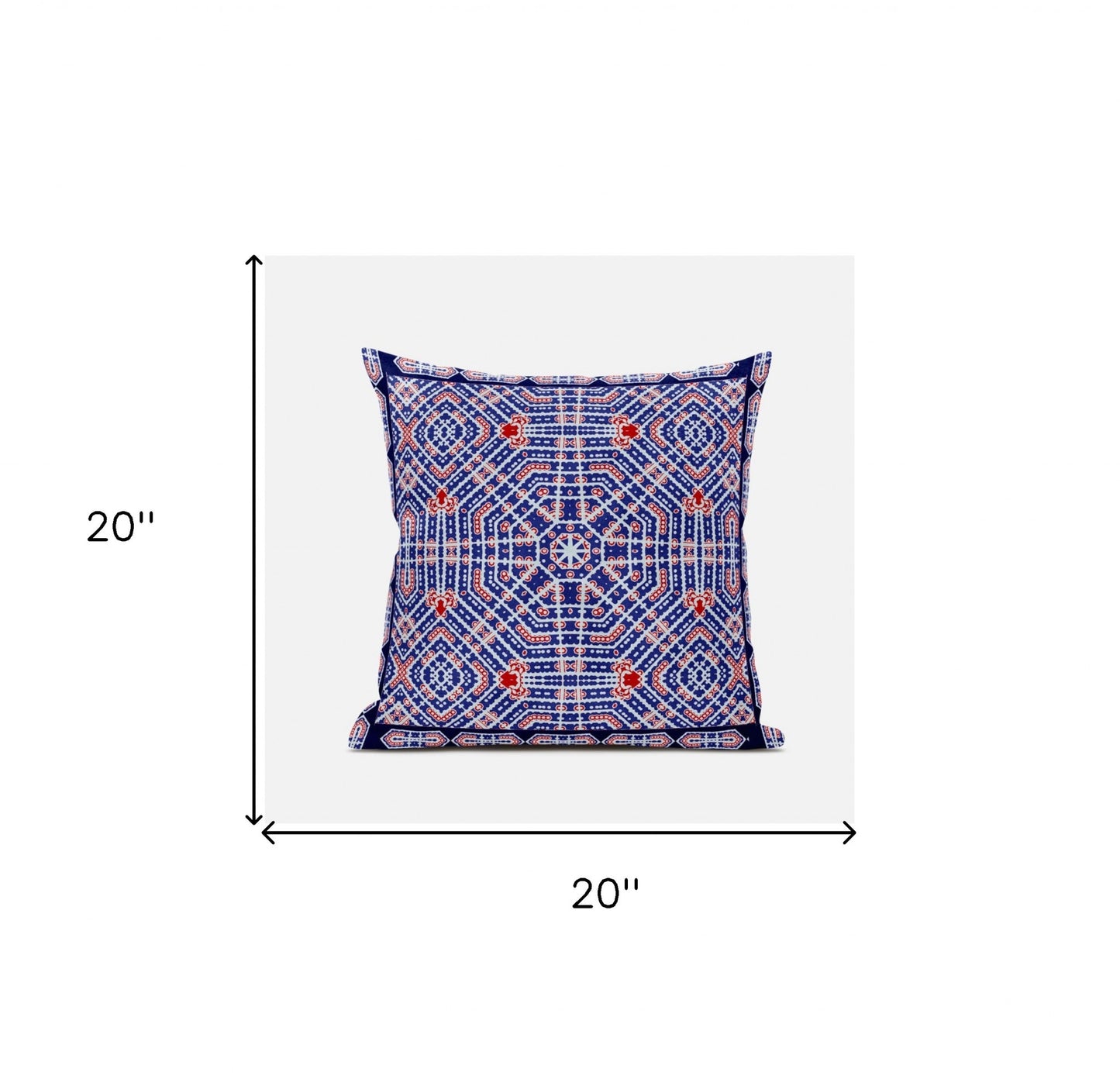 18" X 18" Indigo Red Geometric Blown Seam Suede Throw Pillow