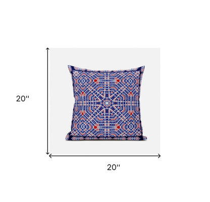 18" X 18" Indigo Red Geometric Blown Seam Suede Throw Pillow