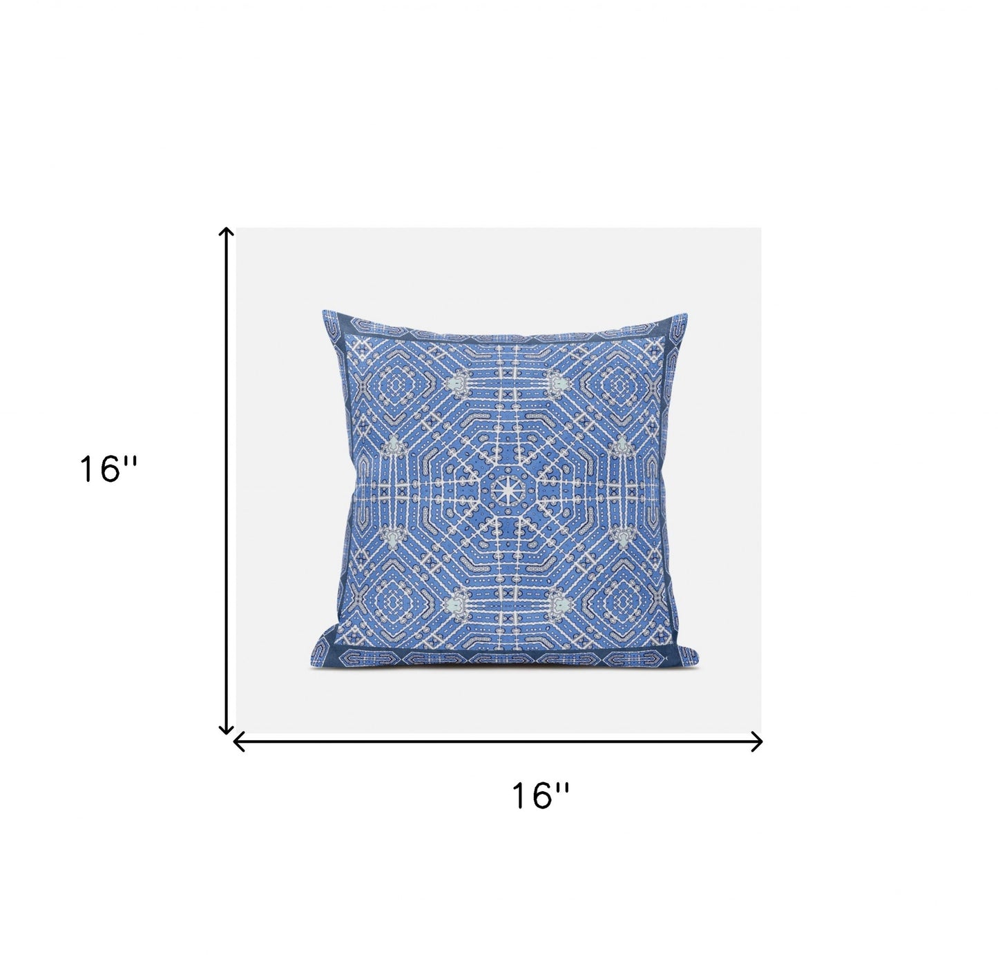 16" X 16" Light Blue Grey White Geometric Blown Seam Suede Throw Pillow