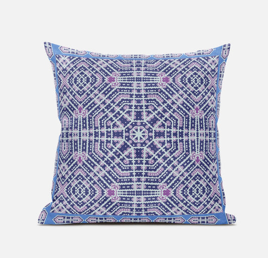 18" X 18" Indigo Hot Pink Geometric Blown Seam Suede Throw Pillow