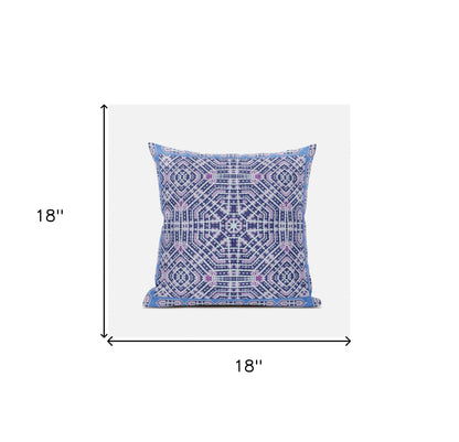 18" X 18" Indigo Hot Pink Geometric Blown Seam Suede Throw Pillow