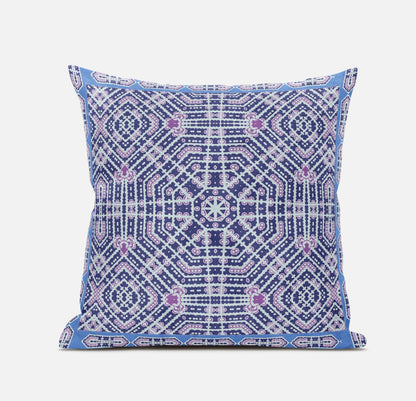 18" X 18" Indigo Hot Pink Geometric Blown Seam Suede Throw Pillow