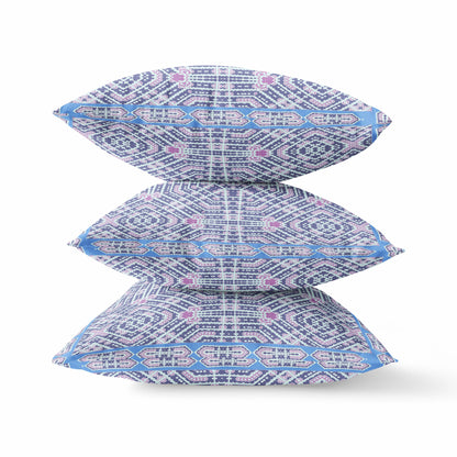 18" X 18" Indigo Hot Pink Geometric Blown Seam Suede Throw Pillow