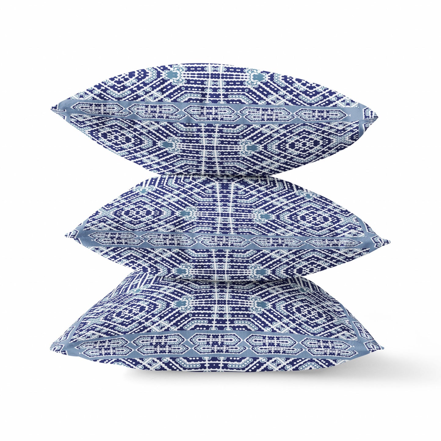 16" X 16" Indigo White Green Geometric Blown Seam Suede Throw Pillow