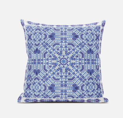 18" X 18" Indigo White Geometric Blown Seam Suede Throw Pillow