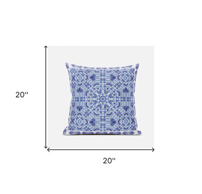 18" X 18" Indigo White Geometric Blown Seam Suede Throw Pillow