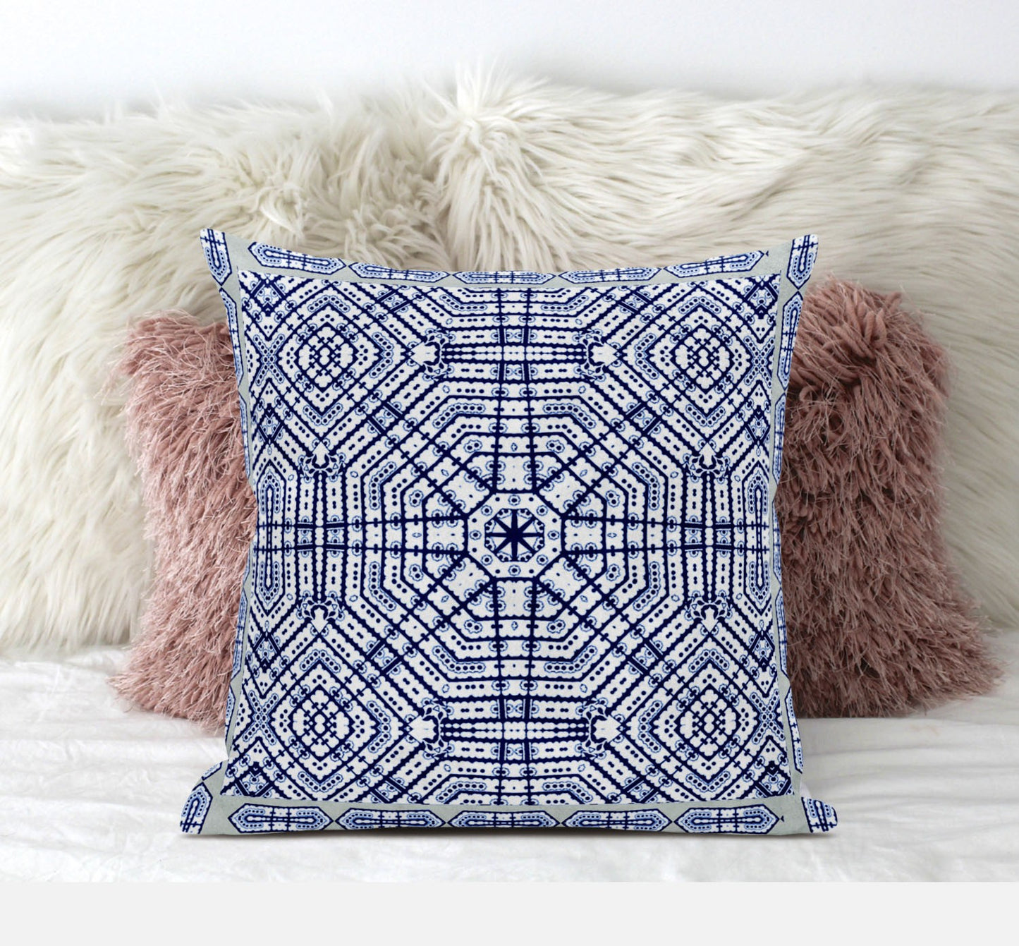 16" X 16" Light Blue Indigo Purple Geometric Blown Seam Suede Throw Pillow