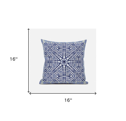 16" X 16" Light Blue Indigo Purple Geometric Blown Seam Suede Throw Pillow