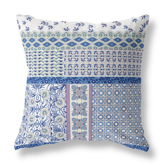 16"X16" Blue And Purple Microsuede Patchwork Zippered Pillow