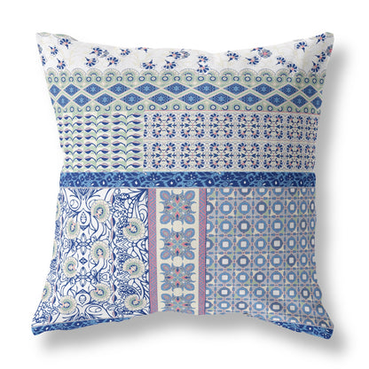 18"X18" Blue And Purple Microsuede Patchwork Zippered Pillow