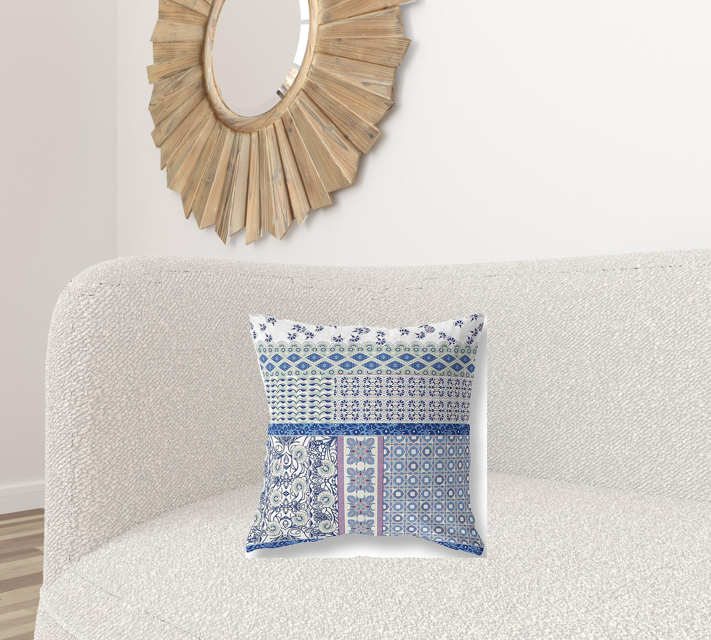 18"X18" Blue And Purple Microsuede Patchwork Zippered Pillow