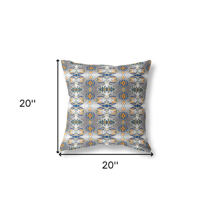18" X 18" Gray And Orange Abstract Zippered Suede Throw Pillow