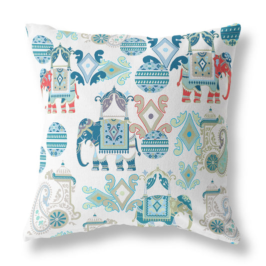 16" X 16" Blue And White Paisley Blown Seam Suede Throw Pillow