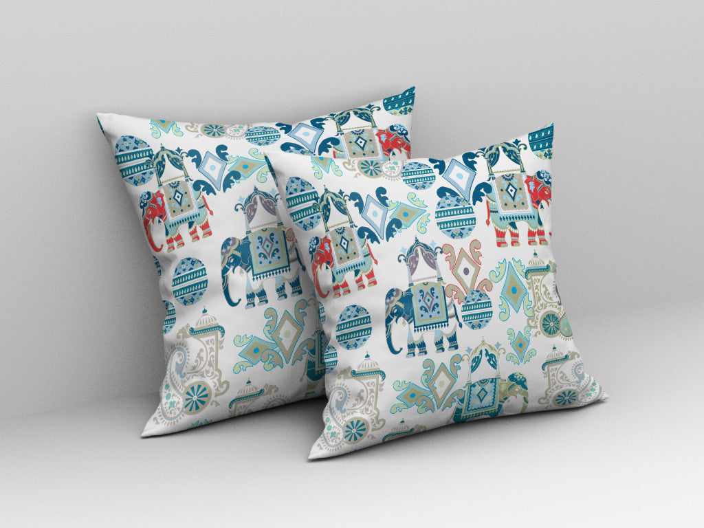 16" X 16" Blue And White Paisley Blown Seam Suede Throw Pillow