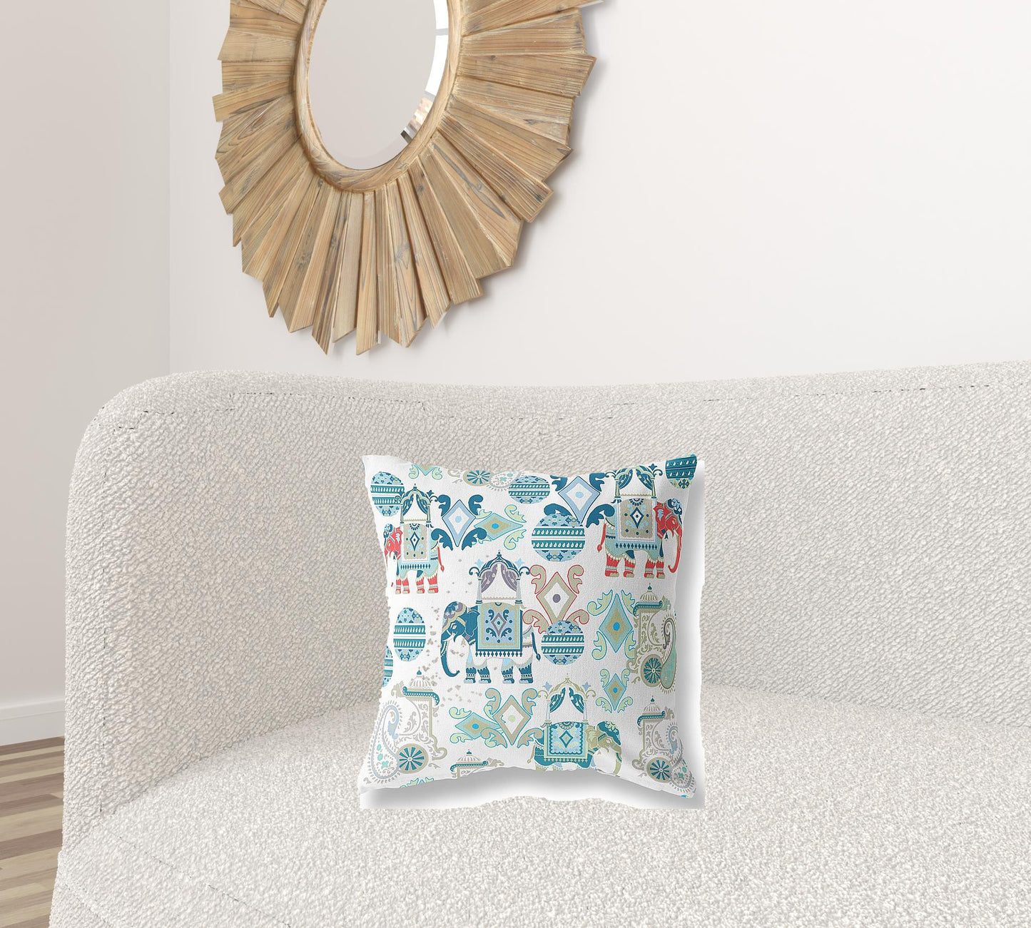 18" X 18" Blue And White Paisley Blown Seam Suede Throw Pillow
