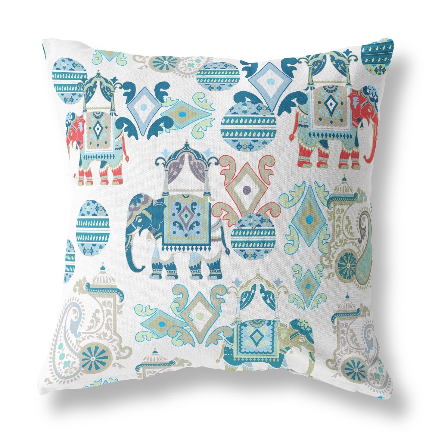 18" X 18" Blue And White Paisley Blown Seam Suede Throw Pillow