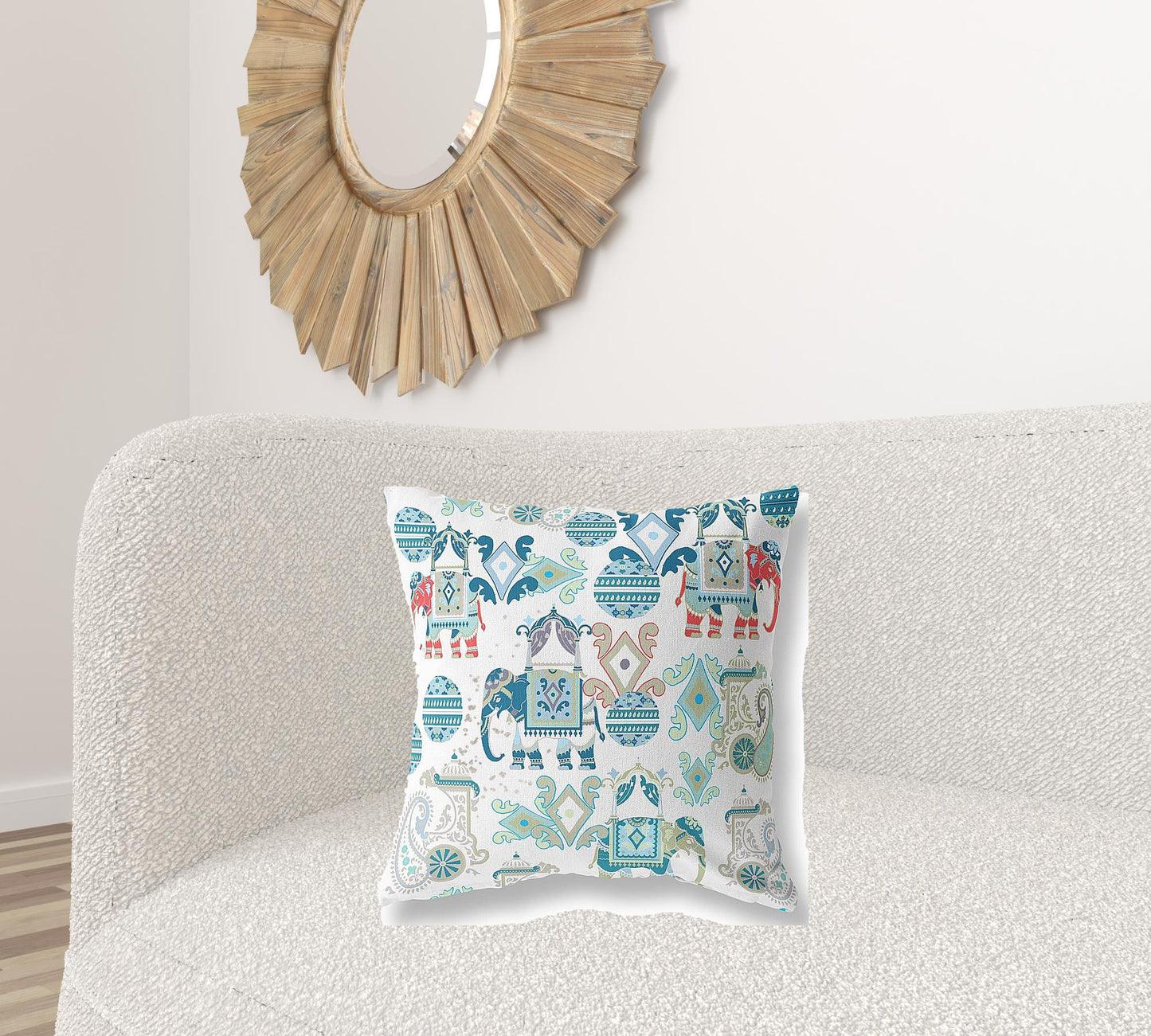 18" X 18" Blue And White Paisley Blown Seam Suede Throw Pillow