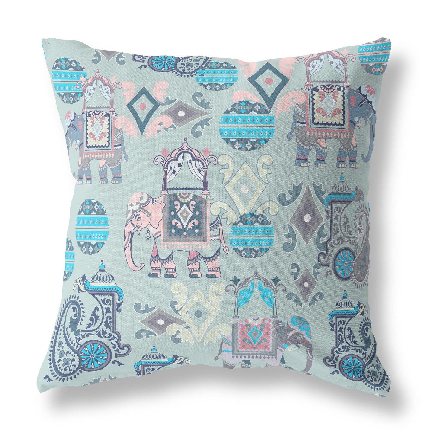 18" X 18" Gray And Pink Paisley Blown Seam Suede Throw Pillow