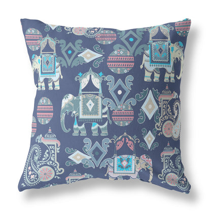 18" X 18" Blue And Gray Paisley Blown Seam Suede Throw Pillow