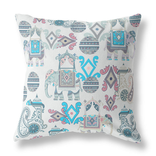 18" X 18" Beige And Blue Paisley Blown Seam Suede Throw Pillow