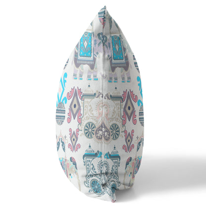 18" X 18" Beige And Blue Paisley Blown Seam Suede Throw Pillow