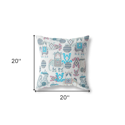 18" X 18" Beige And Blue Paisley Blown Seam Suede Throw Pillow