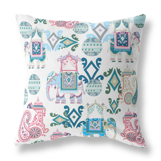 16" X 16" Pink And White Paisley Blown Seam Suede Throw Pillow