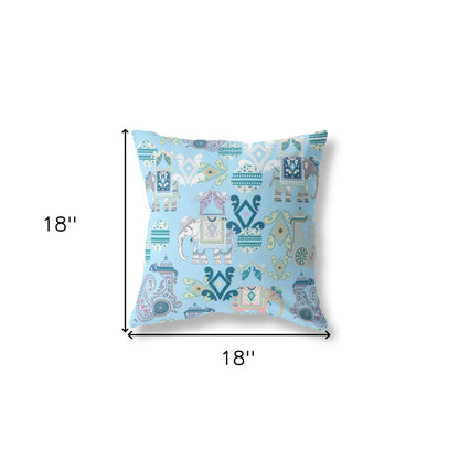18" X 18" Sky Blue And White Paisley Blown Seam Suede Throw Pillow