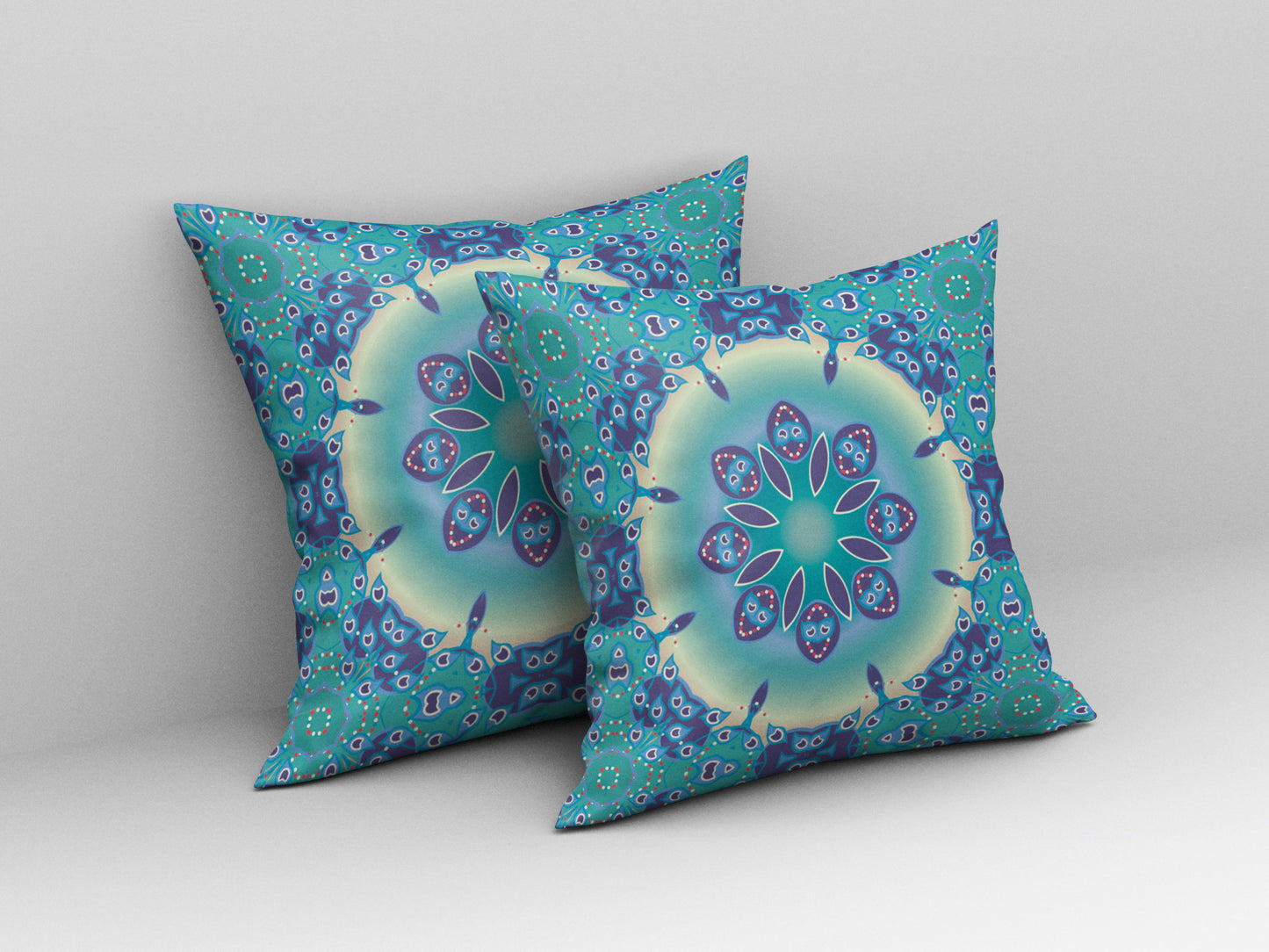 16" X 16" Blue And Purple Geometric Blown Seam Suede Throw Pillow