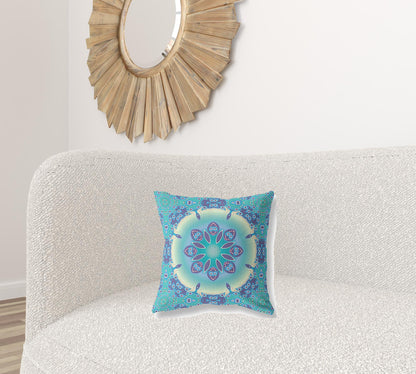 16" X 16" Blue And Purple Geometric Blown Seam Suede Throw Pillow