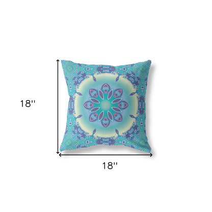 18" X 18" Blue And Purple Geometric Blown Seam Suede Throw Pillow