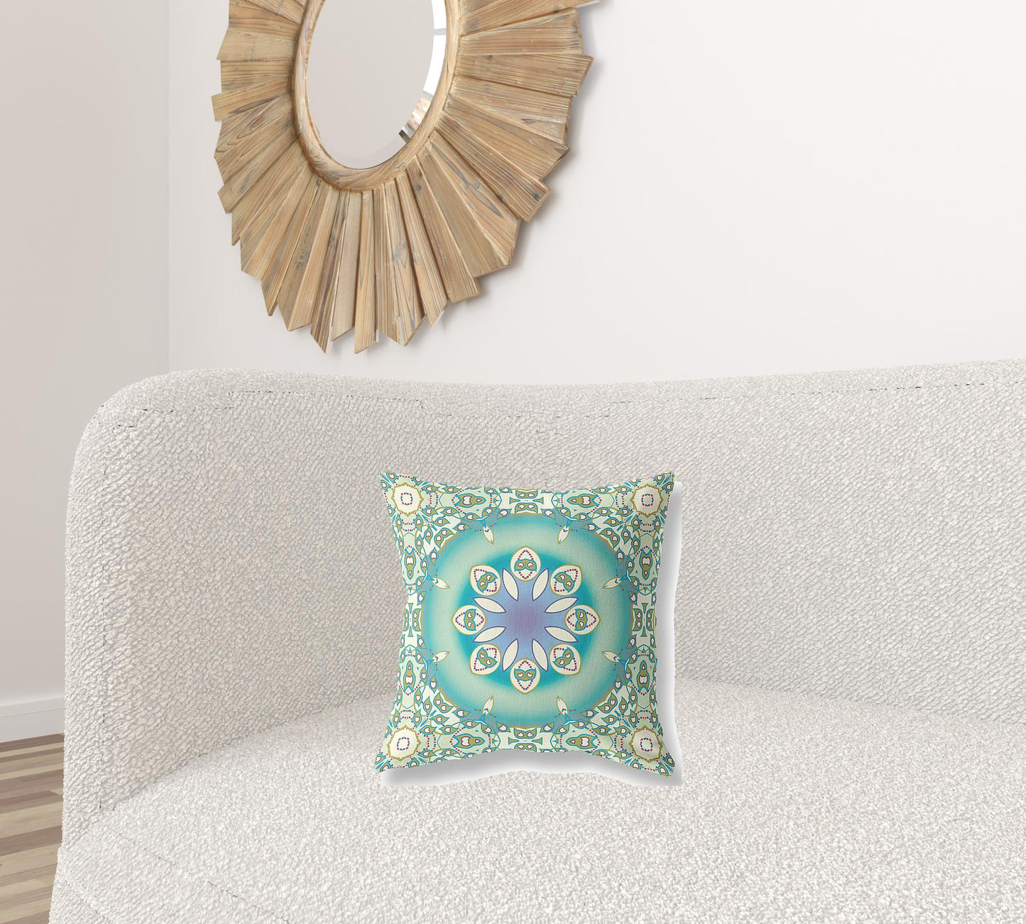 16" X 16" Beige And Green Geometric Blown Seam Suede Throw Pillow