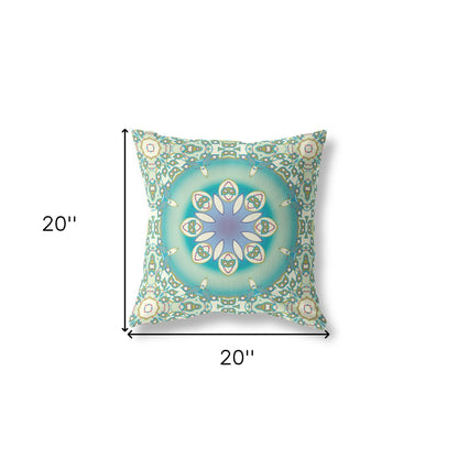 18" X 18" Beige And Green Geometric Blown Seam Suede Throw Pillow