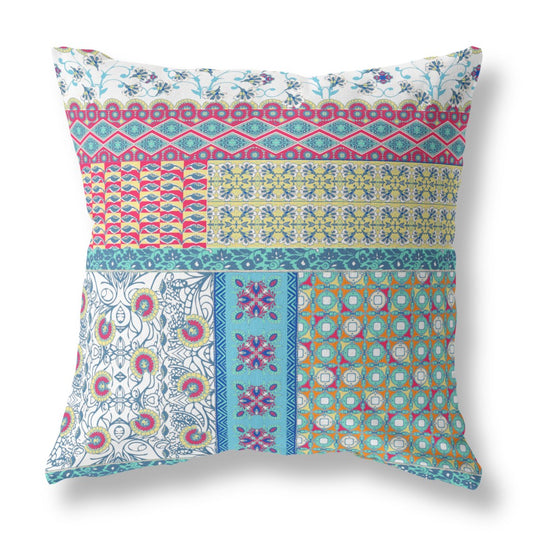 18"X18" Teal Blue Microsuede Patchwork Blown Seam Pillow