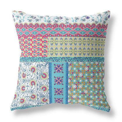 18"X18" Teal Blue Microsuede Patchwork Blown Seam Pillow
