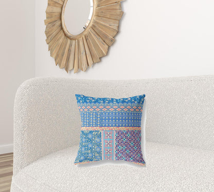 18"X18" Blue And Yellow Microsuede Patchwork Blown Seam Pillow