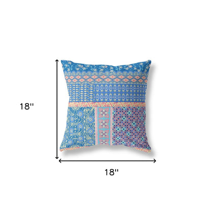 18"X18" Blue And Yellow Microsuede Patchwork Blown Seam Pillow