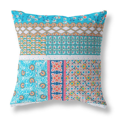16"X16" Turquoise Microsuede Patchwork Blown Seam Pillow